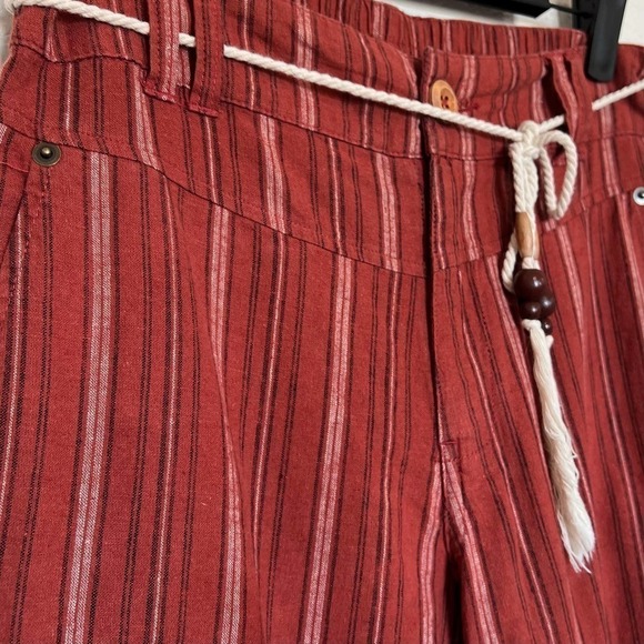 Sundance Phoebe Linen Blend Striped Pants Rope Tassel Tie Belt Size 2 - Picture 4 of 9